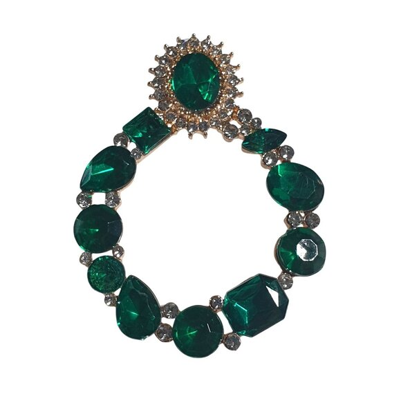 Emerald Green Acrylic Crystal Gold Tone Hoop Earrings Costume Jewelry Gift - Picture 4 of 5